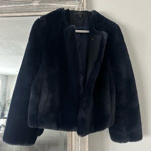 J Crew Navy Blue Faux Fur Coat